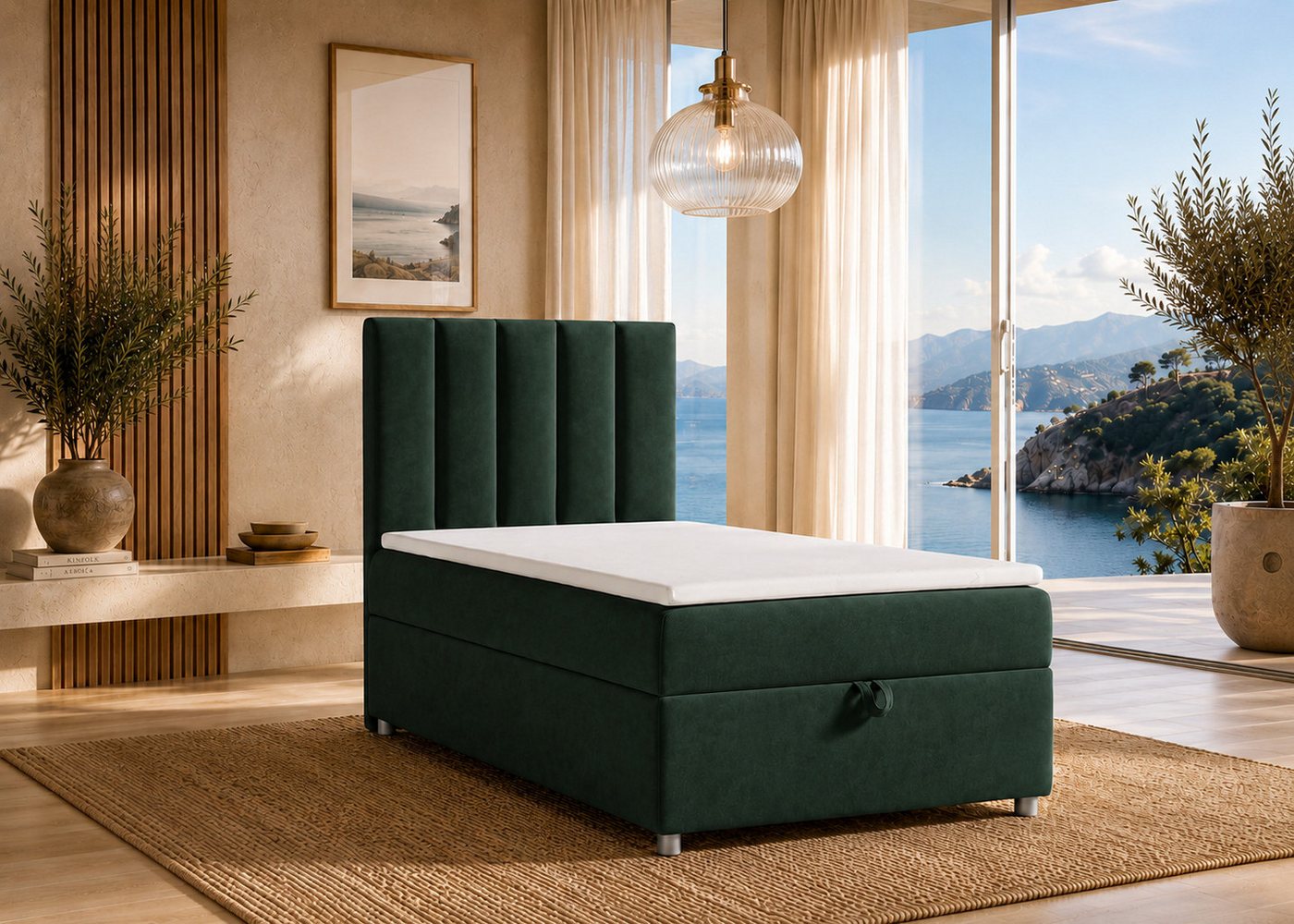 Best for Home Boxspringbett Trinity K10 SINGLE mit Bettkasten & Bonellfederkern, Komfort Topper H3 (Einzelbett, Polsterbett gepolstertes Kopfteil, Jugendbett, Kinderbett versch. Größen, 1-St., 70x200 80x200 90x200 100x200 cm), Stauraum unter dem Bett, Erg