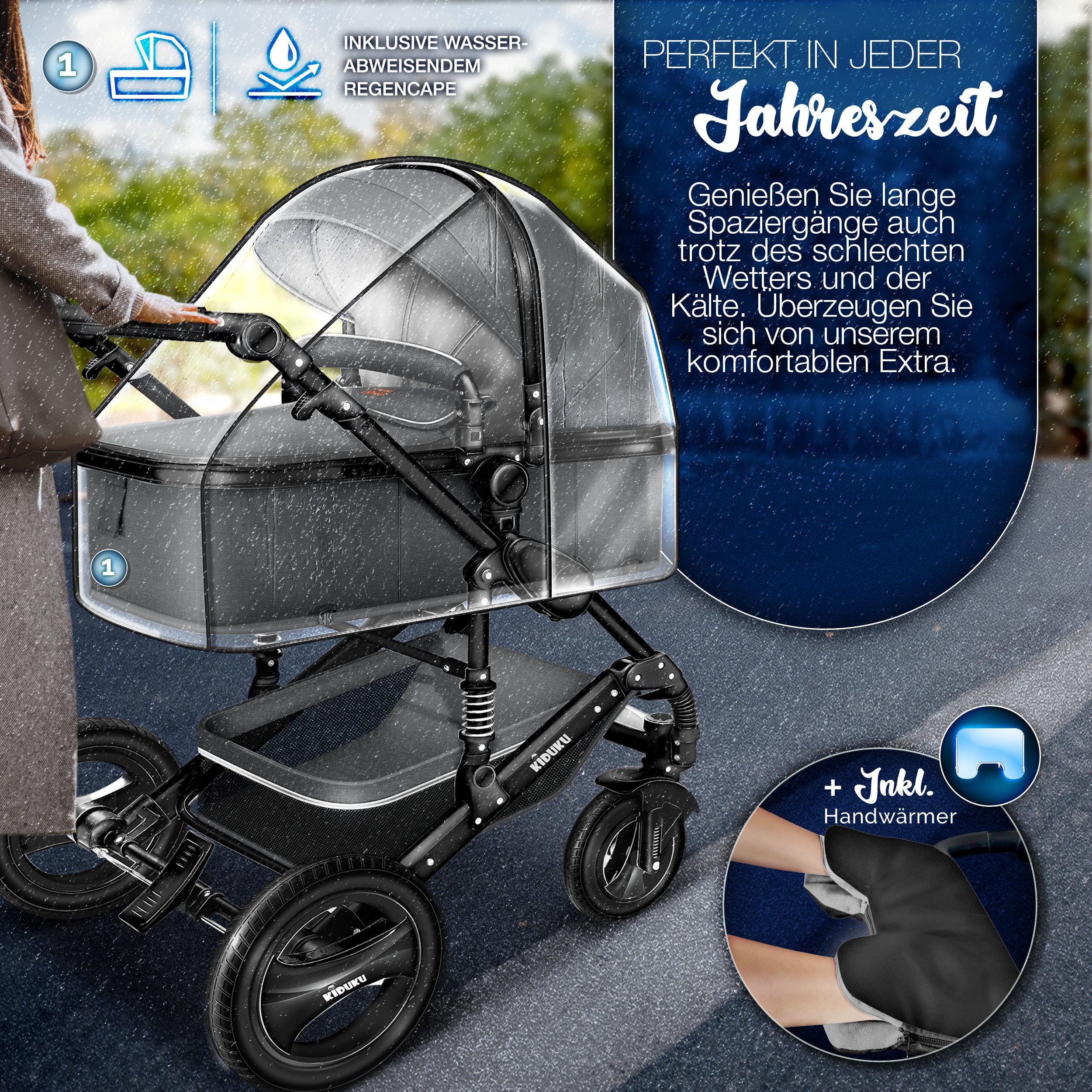 KIDUKU Kombi-Kinderwagen KIDUKU® 3 in 1 Kombi-Kinderwagen Buggy Reisebuggy inkl. Auto- Babyscha, Kindertisch