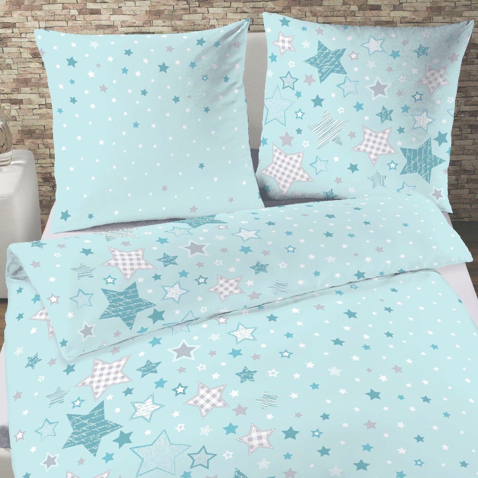 MTOnlinehandel Bettwäsche Sterne & Sternchen, 100 % Baumwolle, Biber, 2 tei günstig online kaufen