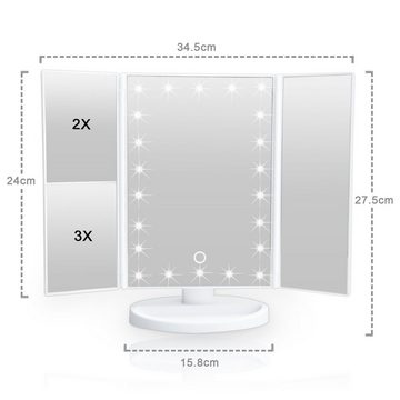 Intirilife LED-Lichtspiegel Schminkspiegel LED (Schminkspiegel mit LED in Weiß), Beleuchteter Kosmetikspiegel Makeup Tischspiegel