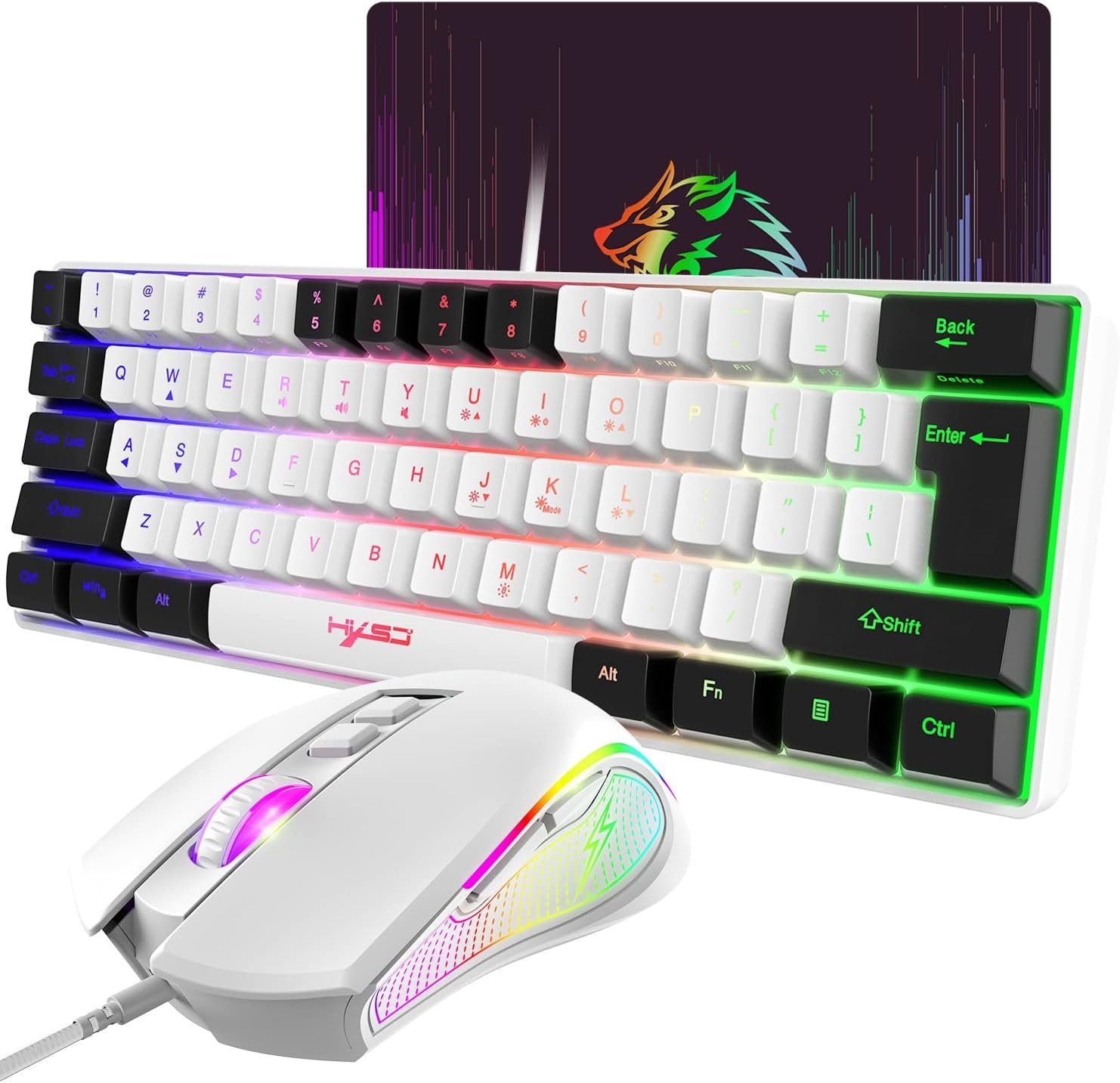 XINMENG Gaming Kombination, 61 Tasten RGB Tastatur- und Maus-Set,  mechanisches Gefühl Tastatur Rainbow LED Gaming 3600 DPI für PS4 PSS