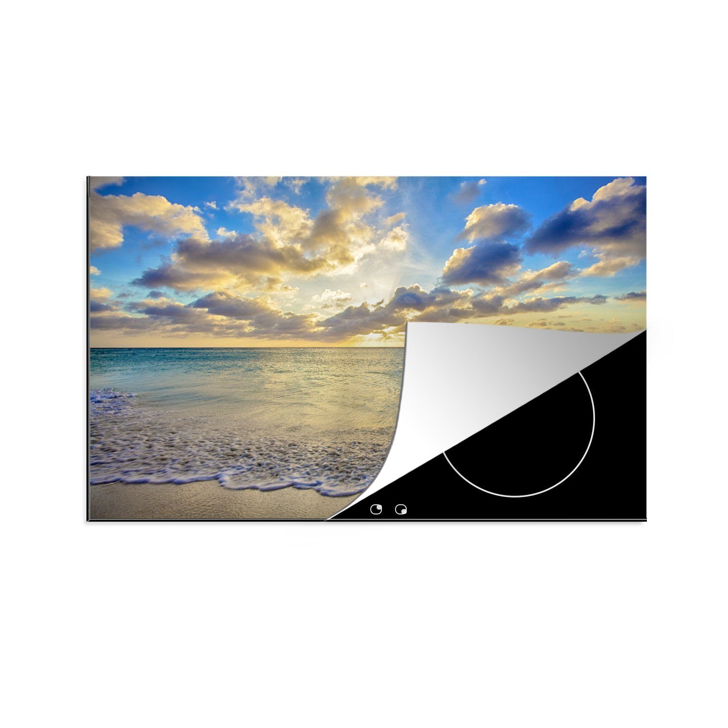MuchoWow Herdblende-/Abdeckplatte Meer - Strand - Wolken - Sonne, Vinyl, (1 tlg), 81x52 cm, Induktionskochfeld Schutz für die küche, Ceranfeldabdeckung