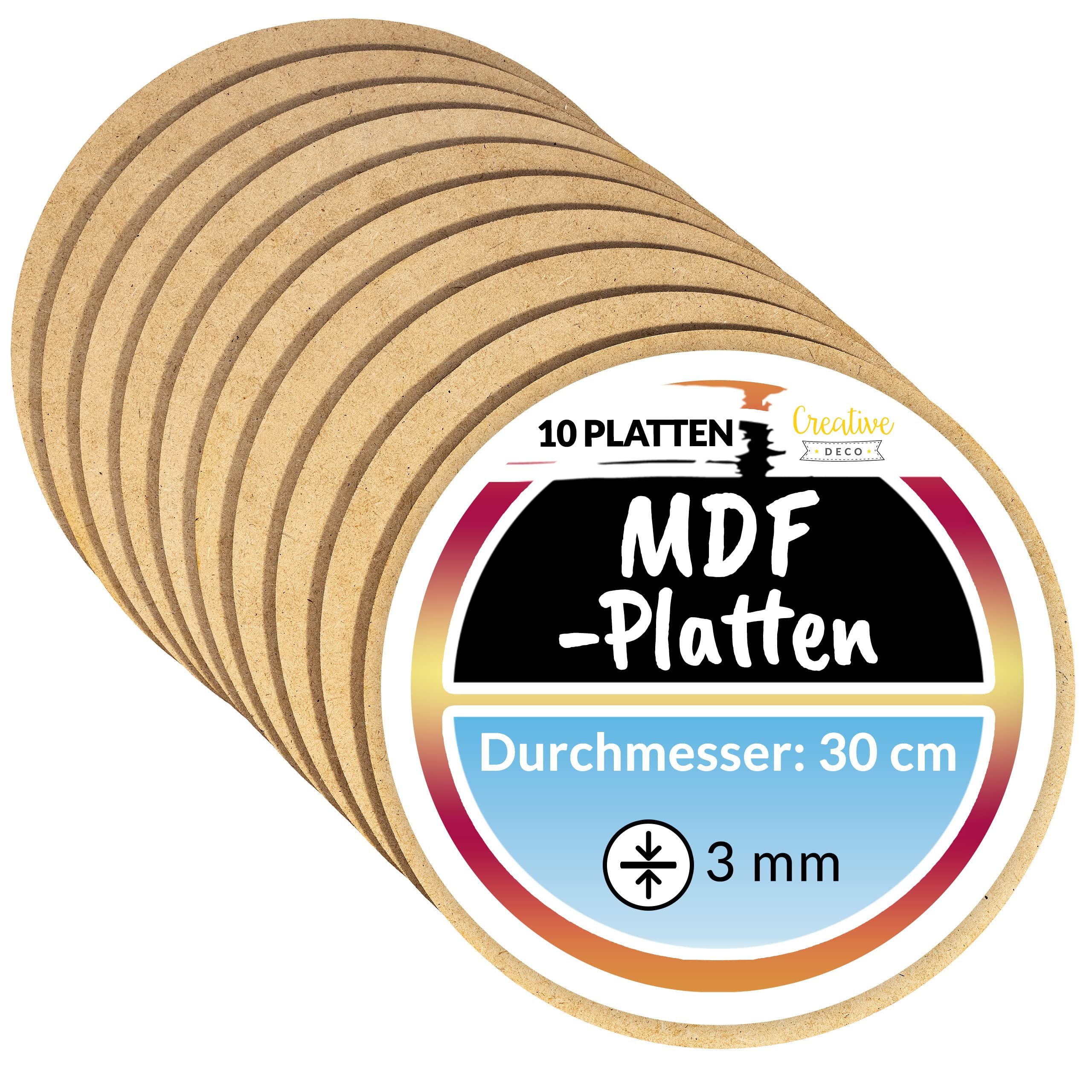 Creative Deco Bastelnaturmaterial 10x Runde MDF Platten 3 mm, (10-tlg)