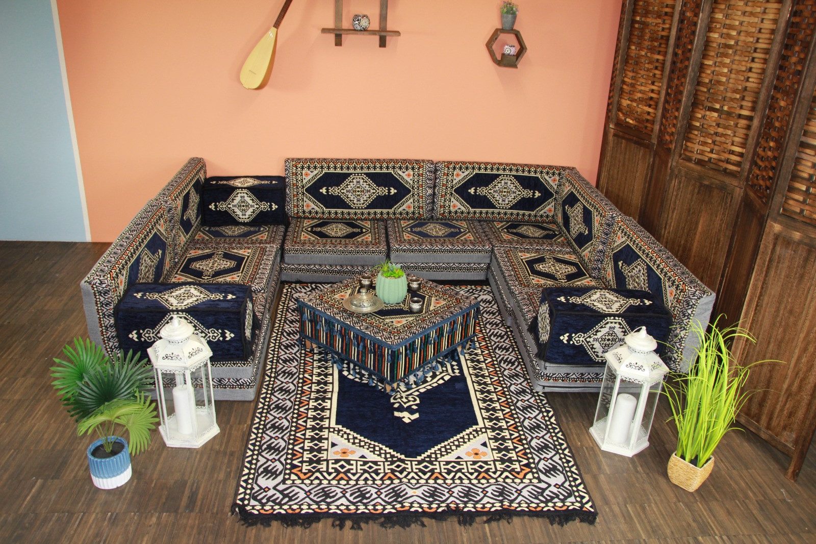 CaddeBuy Sofa Arabisches Sofa, Bodensofa, Orientalisches Sitzkissen, Kelim, LC-35, 27 Teile