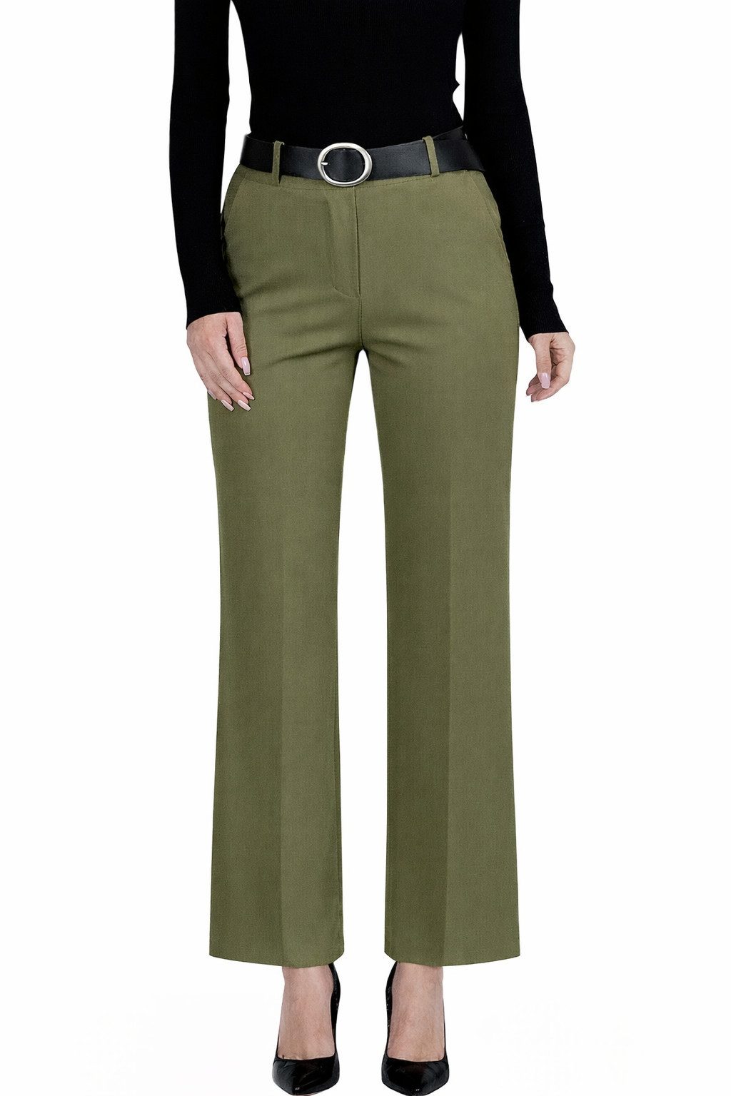 Mississhop Stretch-Hose Elegante Damenhose mit Gürtel und geradem Bein M.43 günstig online kaufen