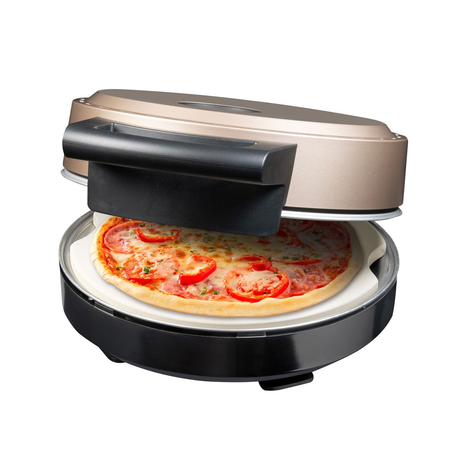 bestron Elektrische Pfanne APZ500SAT, 1500 W, Echter Pizzastein – Max. 320 °C – Timer