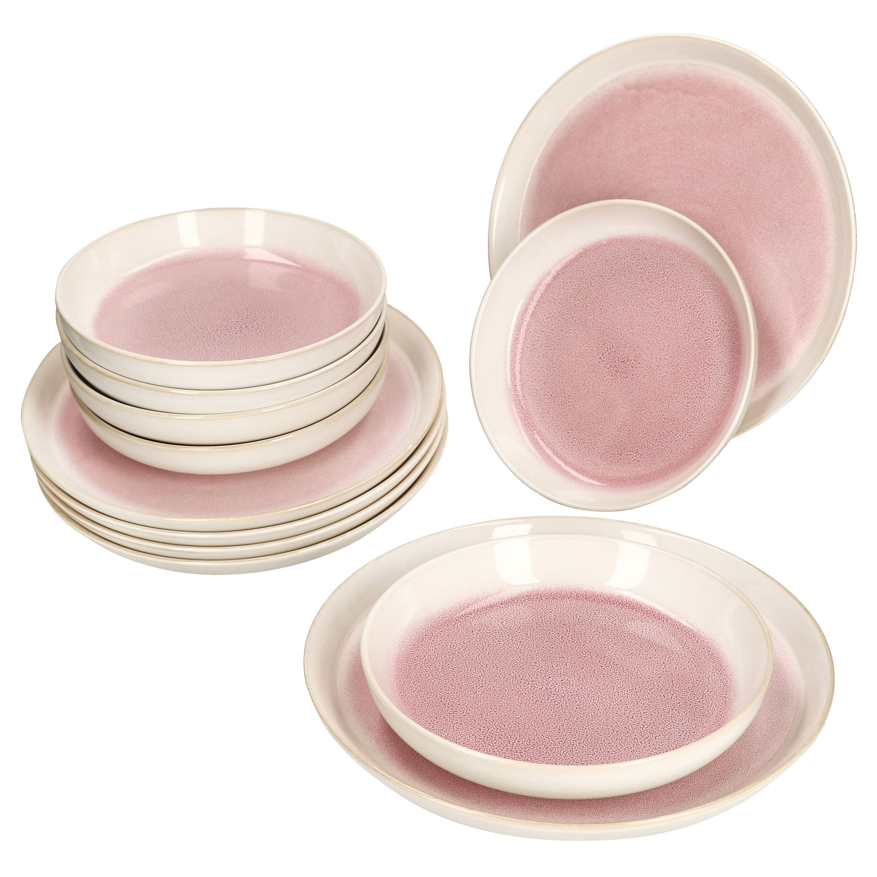 MamboCat Tafelservice 12tlg Tafelservice Reactive Glaze Paris 6 Personen Pink, Steingut