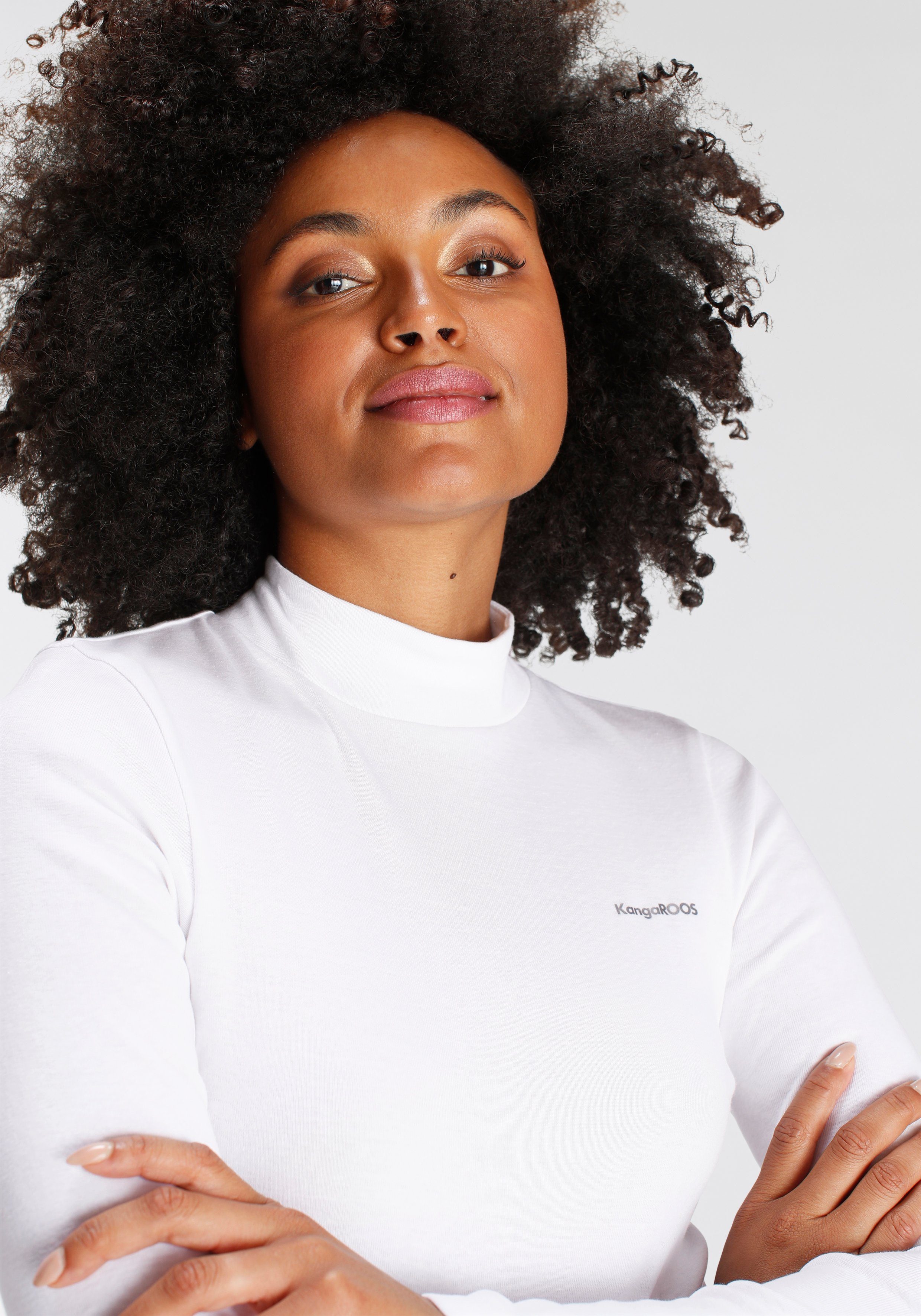KangaROOS Longsleeve Langarm, sehr figurbetont, unifarben, Stehkragen