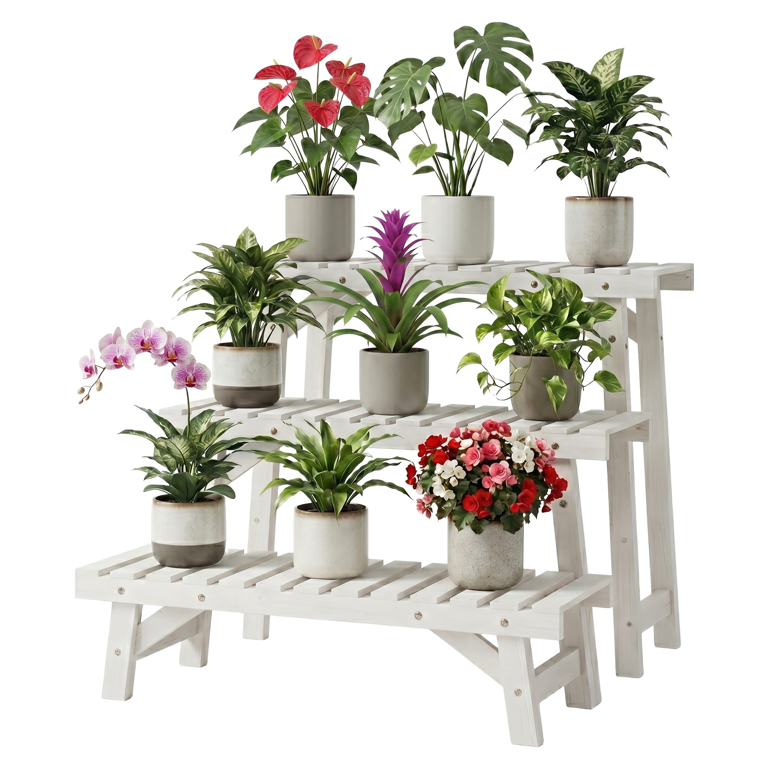 relaxdays Pflanzentreppe Blumenständer 3-teiliges Set, weiß