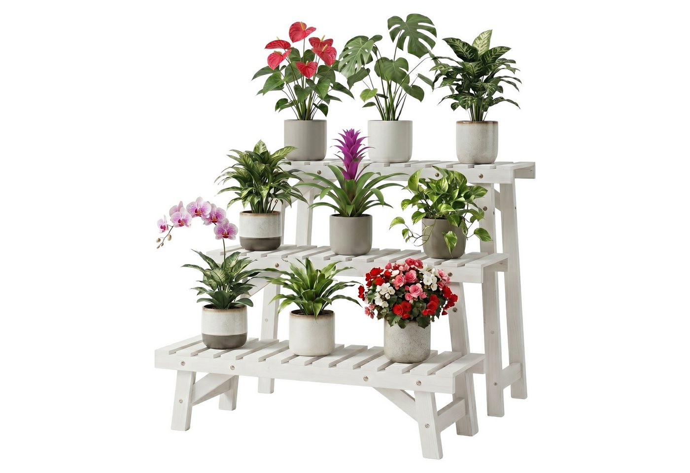 relaxdays Pflanzentreppe Blumenständer 3-teiliges Set (3 St), weiß
