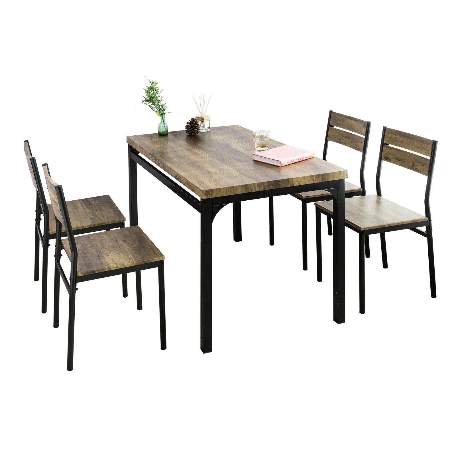 SoBuy Essgruppe FST72-Nx4+OGT28-N, 5-teilig mit Essgruppe Stühlen 4 Küchentisch Esstisch Sitzgruppe