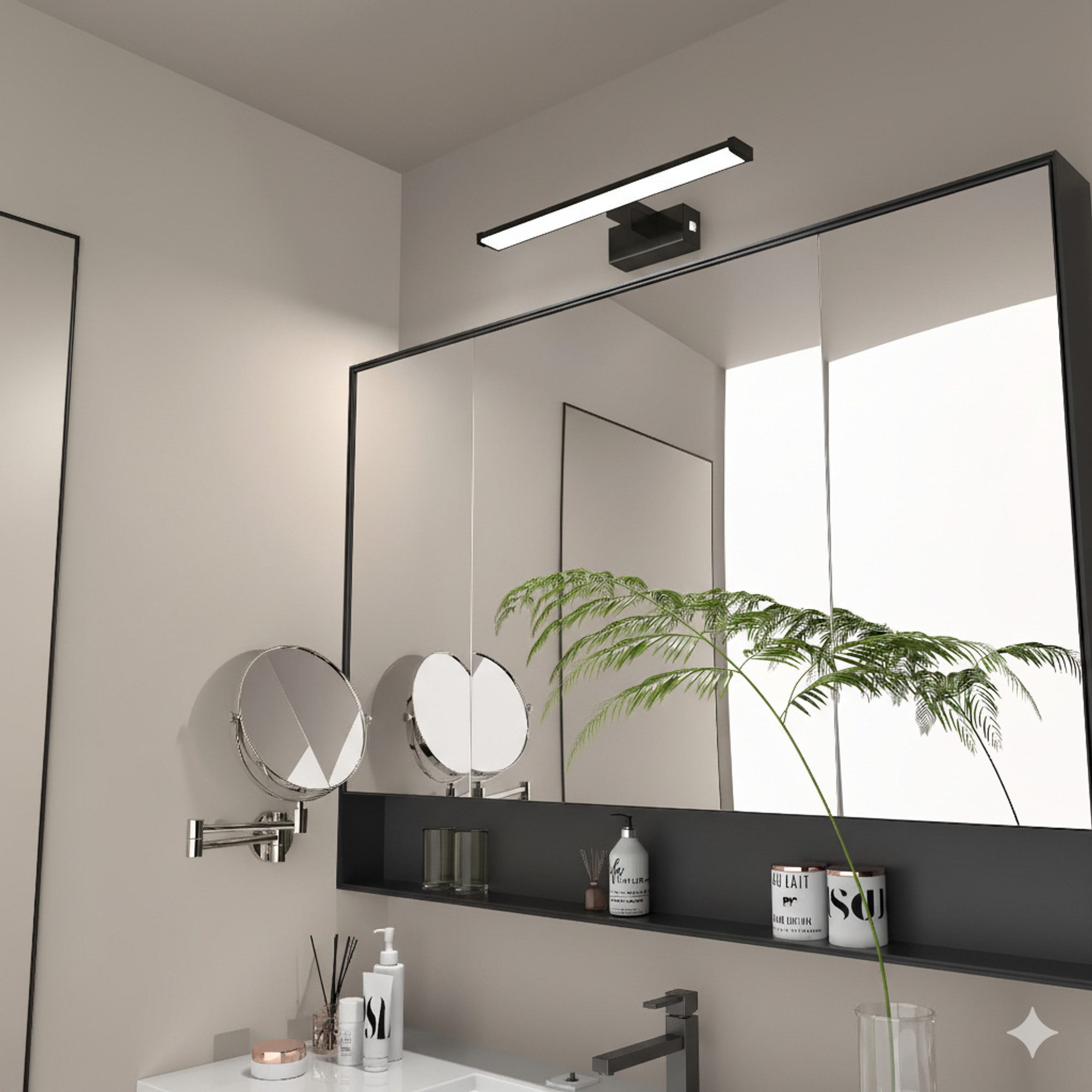 kalb LED Spiegelleuchte Spiegelleuchte chrom oder schwarz 500mm, mit integriertem Netzschalter, Schwarz