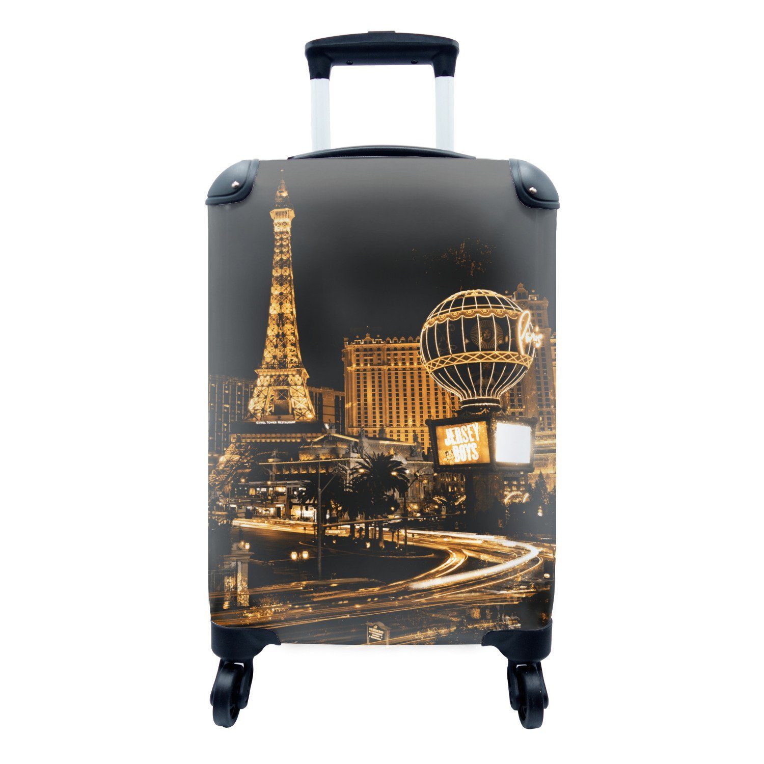 MuchoWow Handgepäckkoffer Gold - Eiffelturm - Las Vegas, 4 Rollen, Reisetasche mit rollen, Handgepäck für Ferien, Trolley, Reisekoffer