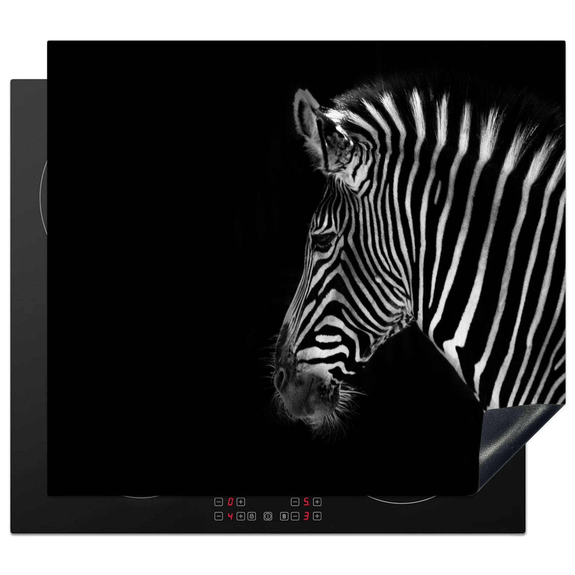 MuchoWow Herdblende-/Abdeckplatte Zebra - Wilde Tiere - Schwarz, Vinyl, (1 tlg), 59x52 cm, Ceranfeldabdeckung für die küche, Induktionsmatte