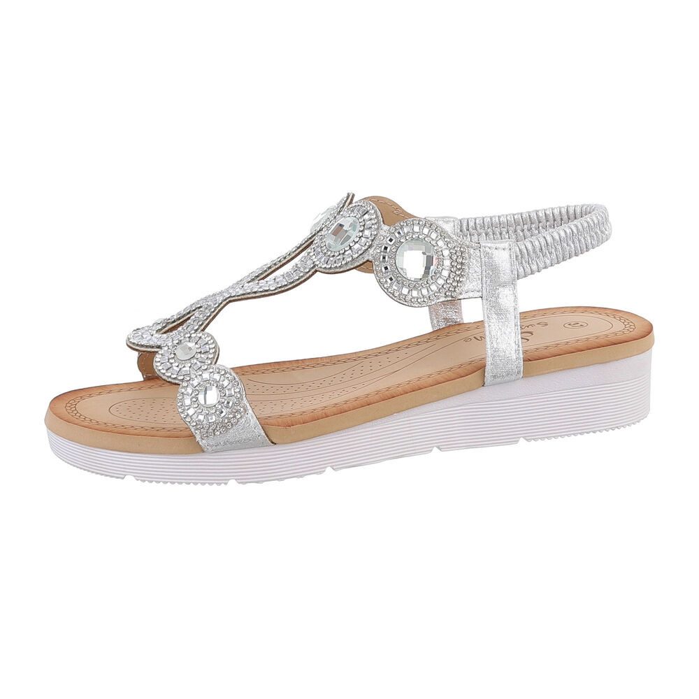 Ital-Design Damen Freizeit Riemchensandalette (86016826) Keilabsatz/Wedge Keilsandaletten in Silber