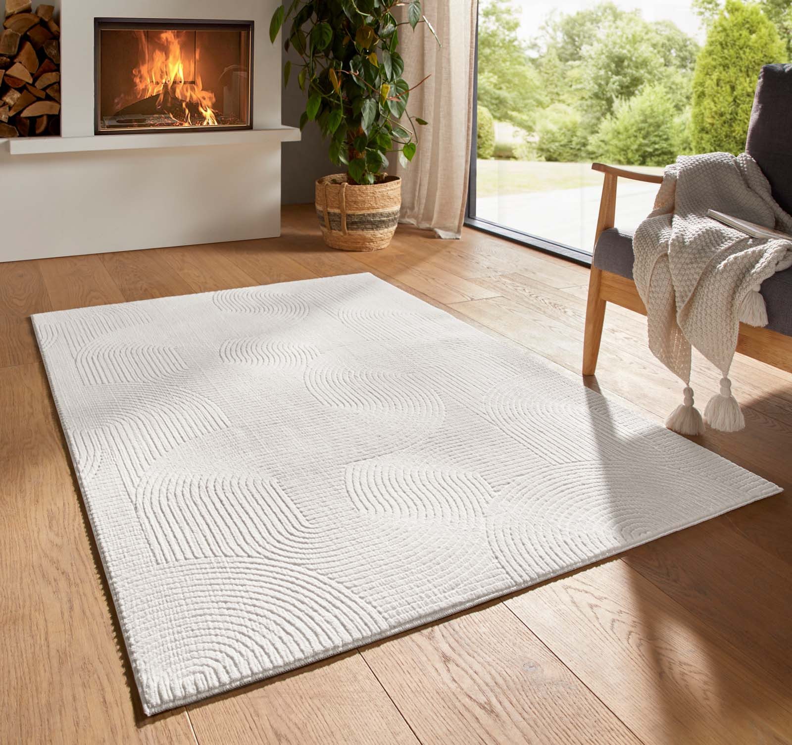 TaCa Home Teppich Kurzflor Teppich Hasenfell Optik, rechteckig, Höhe: 10 mm, Wohnzimmer, Kinderzimmer, Esszimmer, Wellen Creme - 50 x 80 cm