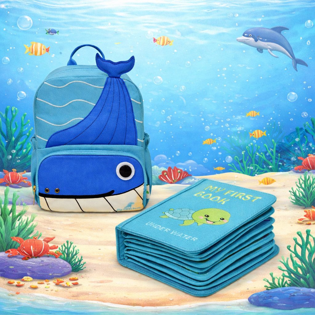 My First Book Lernspielzeug Montessori Quiet Book, Underwater, Set inkl. Rucksack, Busy Book, Beschäftigung ab 1 Jahr, Reisespielzeug, Geschenk