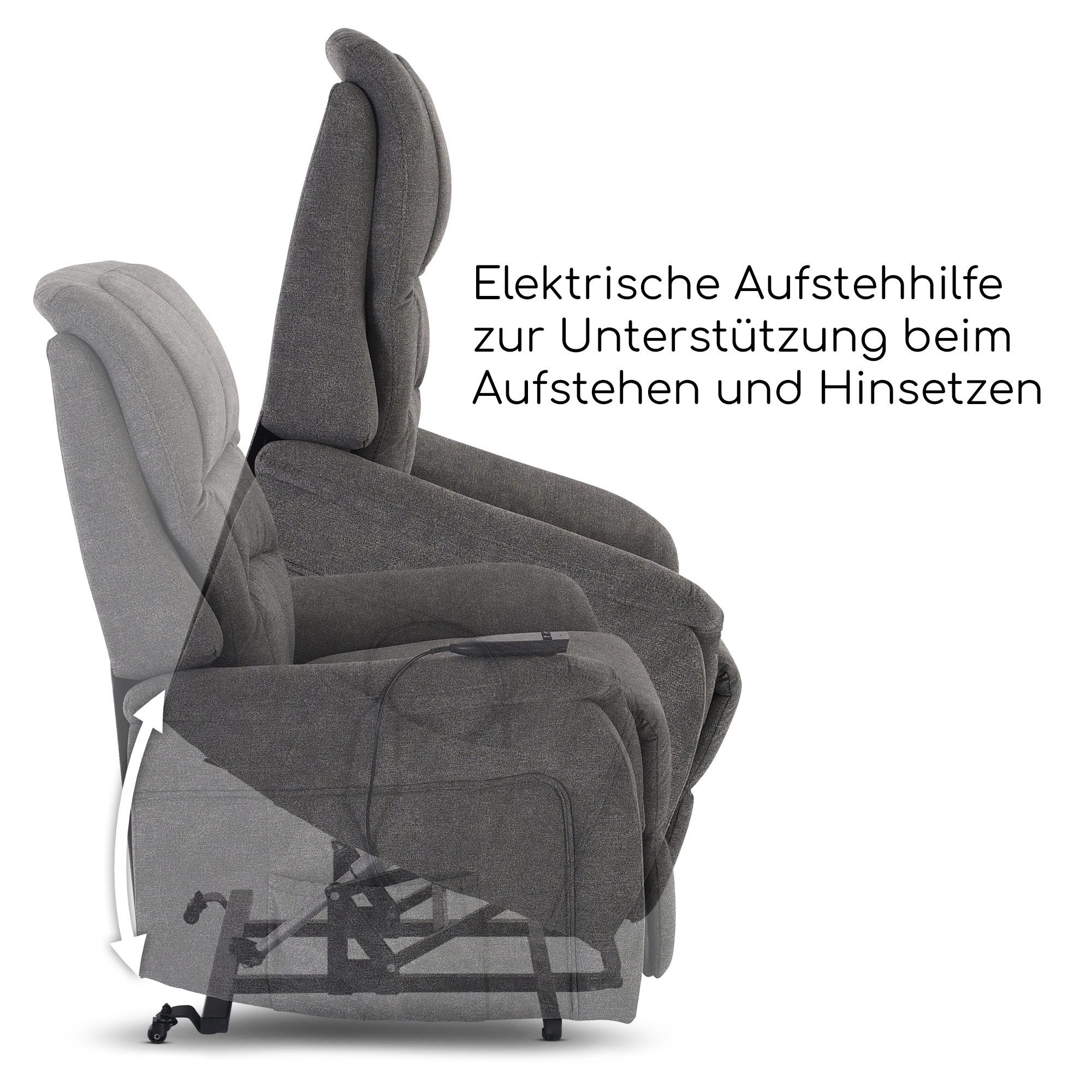 Raburg TV-Sessel Fernsehsessel mit Aufstehhilfe, Relaxsessel mit Liegefunktion, Janik, elektrisch mit Fernbedienung, 1 Motoren, bis 120 kg