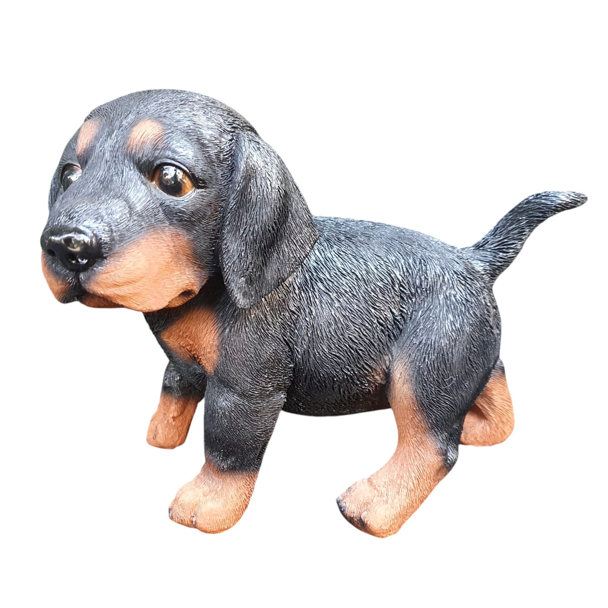 Gartenfigur Dackel Welpe stehend 17 cm – Figur aus Kunstharz