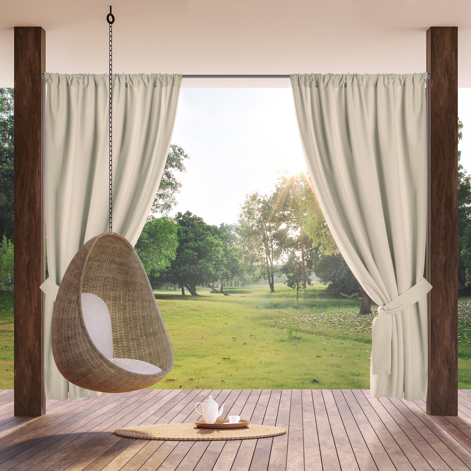 Eurofirany Outdoorvorhang GARDEN, wasserdichter Terrassenvorhang (1 St), Stangendurchzug, Lichtschutz, Polyester, für Pavillon, Pergola & Balkon, wetterfest, UV-Schutz