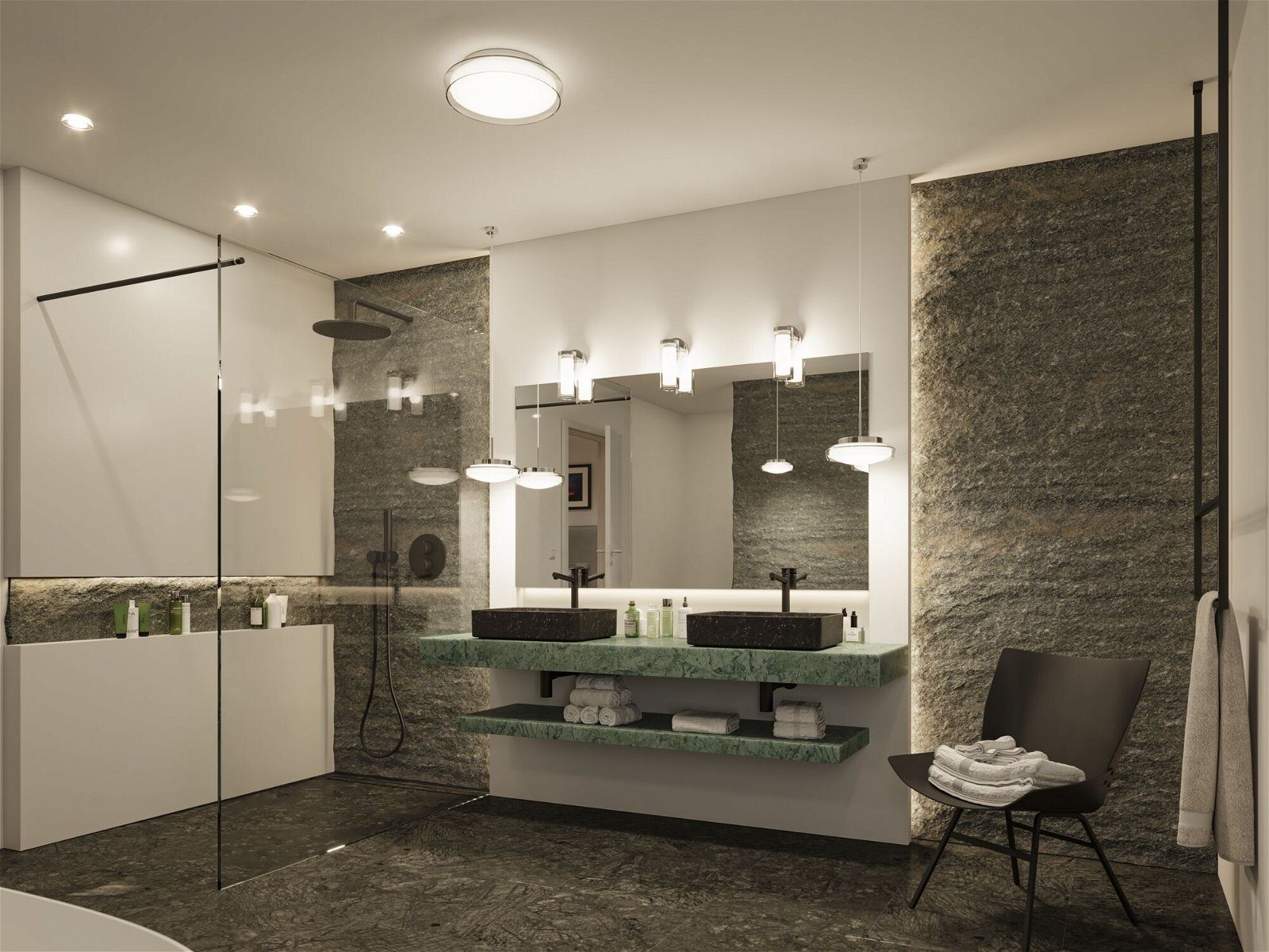 Paulmann LED Pendelleuchte Selection IP44 Bathroom 3000K Luena 230V Chrom Warmweiß LED Glas/Metall, 11,5W fest integriert