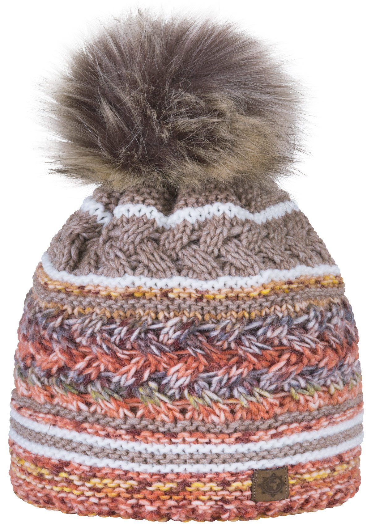 compagno Bommelmütze (1-St) Bommelmütze Wintermütze Damen mehrfarbig Fleecefutter Beanie
