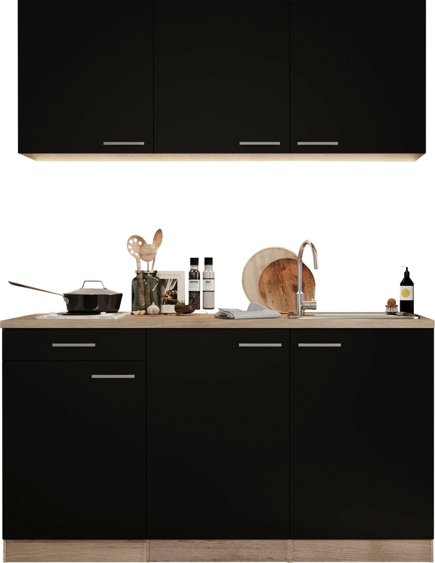 RESPEKTA Pantryküche Luis, Duo Kochfeld, wahlweise mit Mikrowelle, Korpus Eiche Sägerau, Breite 150 cm, in exclusiver Konfiguration für OTTO