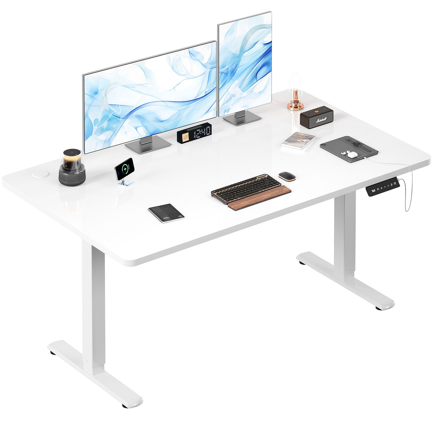 HOMALL Schreibtisch Höhenverstellbarer mit Gedächtnissteuerung, 110/120/140cm x 70cm (2-lagige Höhenverstellung mit sitzender Erinnerungsfunktion und USB-Ladeanschluss)