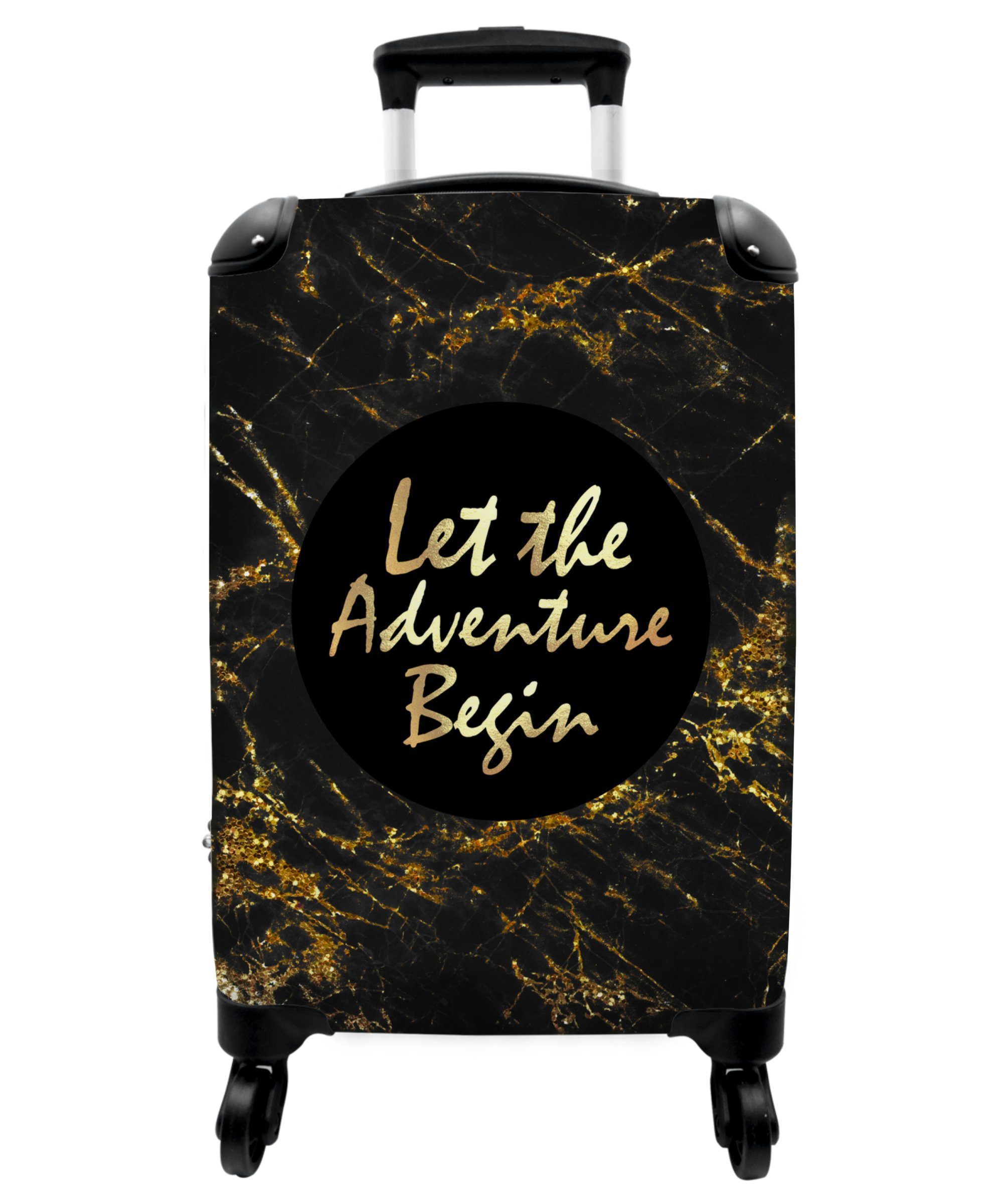 NoBoringSuitcases.com© Handgepäckkoffer 55x35x20cm Marmor - Gold - Text - Marmoroptik - Luxus, 4 Rollen, Handgepäck Trolley Rollkoffer Kleine Reisekoffer mit 4 Rollen - Cabin