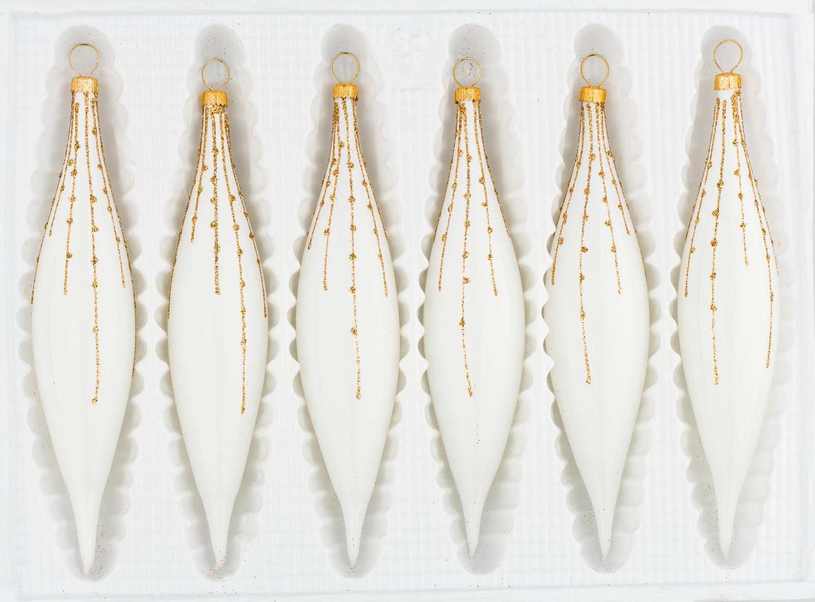 Christbaumschmuck 6 tlg. Glas-Zapfen Set in Hochglanz Modern Rot Weisse Ornamente