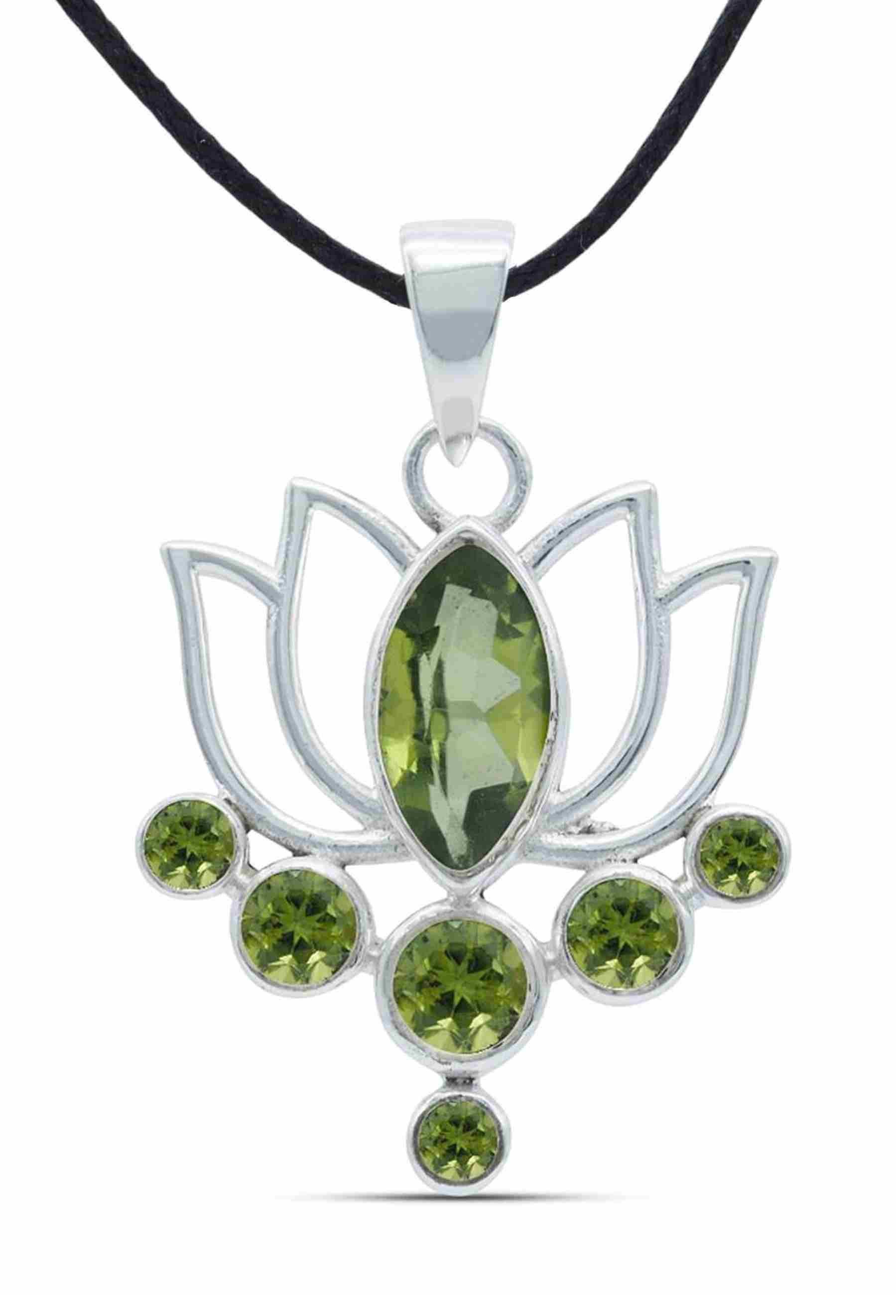 Kettenanhänger LOTUS aus 925 Silber mit Peridot