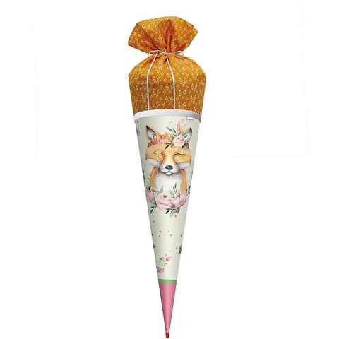Roth Schultüte Lieblingsstück Funny Fuchs, 70 cm, rund, mit orangefarbigem Stoffverschluss, Spitze