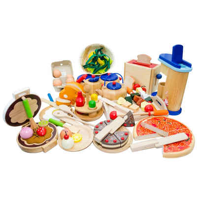 ESTIA Holzspielwaren Spiellebensmittel großes Küchensortiment aus Holz, optional verpackt in 12 Geschenke, alle Teile sind die gleiche Qualität und vom selben Stil