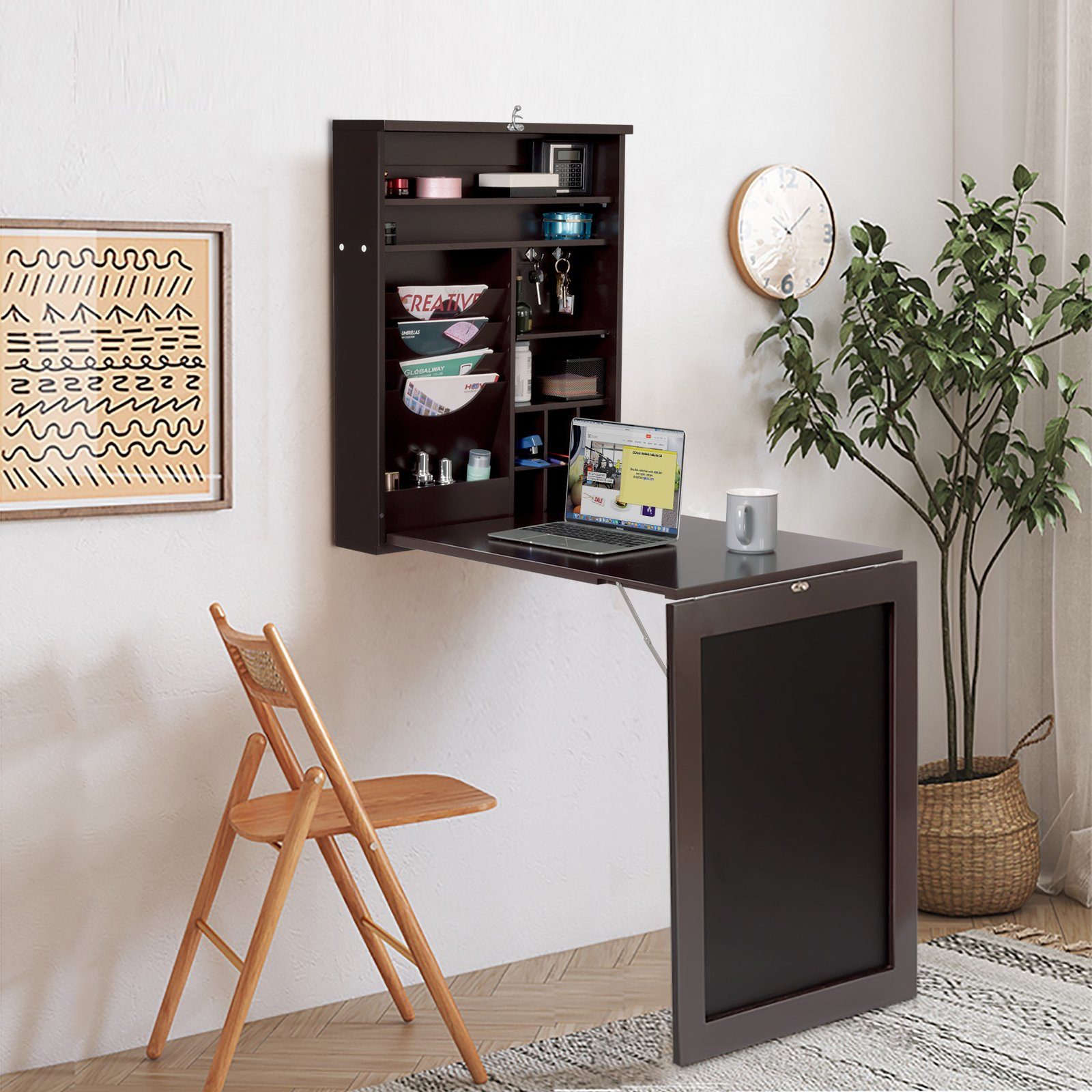COSTWAY Klapptisch, Küche, Wand, Esstisch ausziehbar, mit Tafel