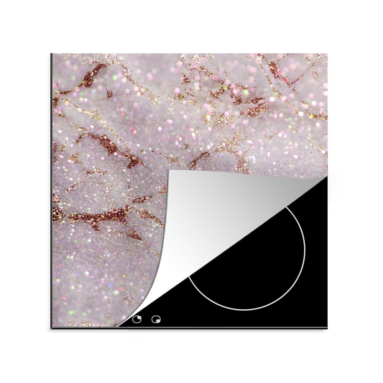 MuchoWow Herdblende-/Abdeckplatte Marmor - Lila - Glitter, Vinyl, (1 tlg), 78x78 cm, Ceranfeldabdeckung, Arbeitsplatte für küche
