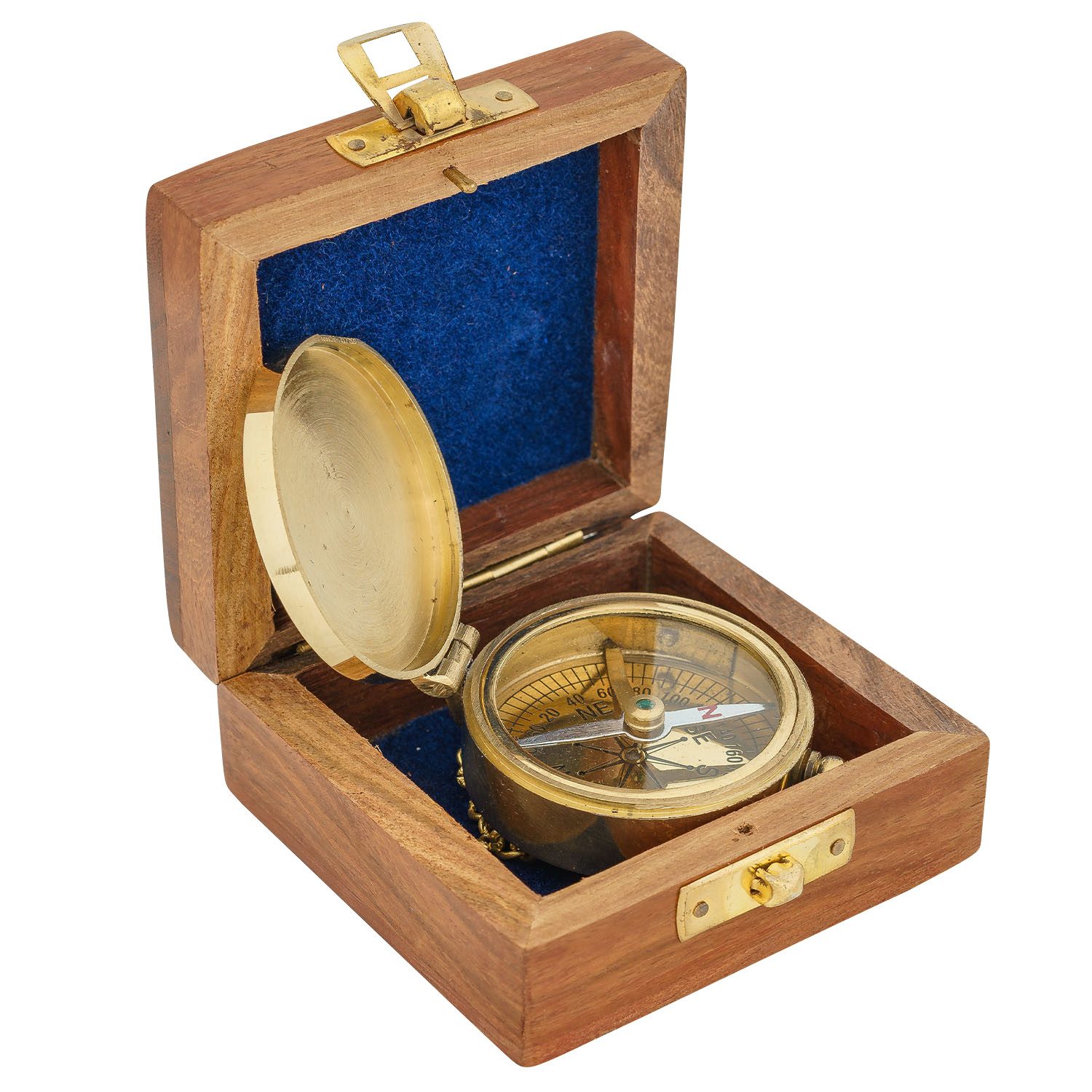 Dekoobjekt Kompass mit Holzbox Maritim Schiff Navigation Dekoration Messing 5cm A