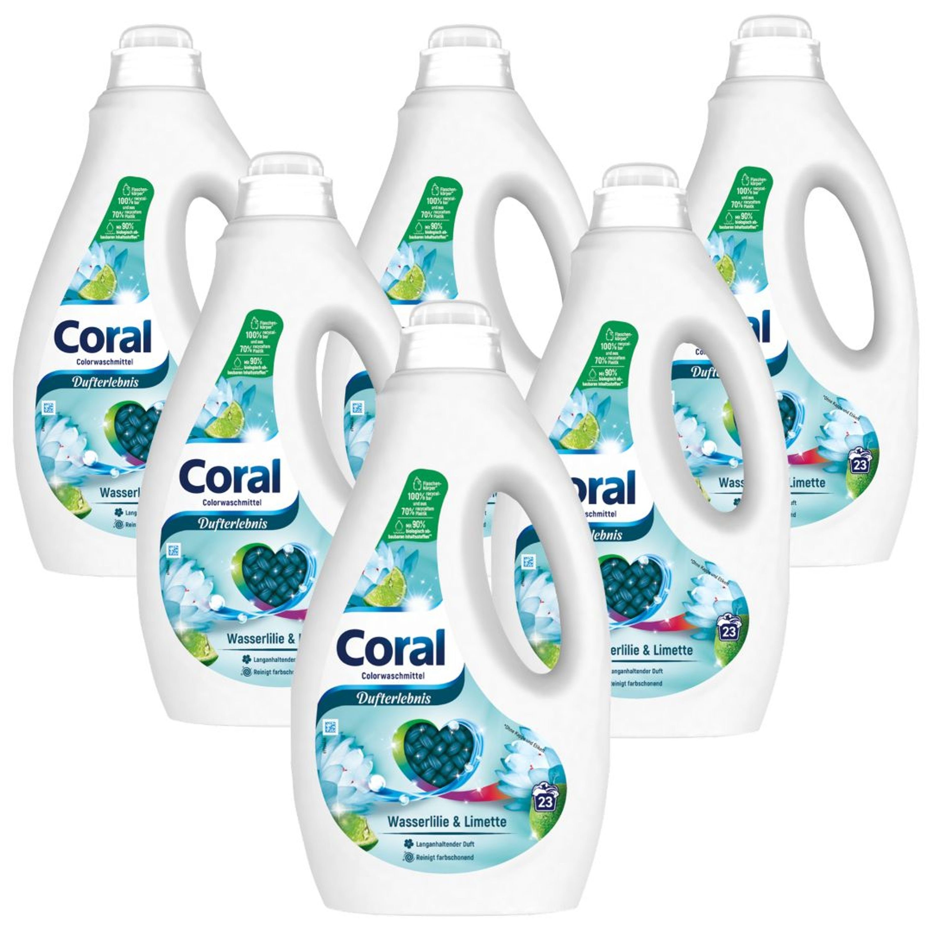 Coral 6x Flüssigwaschmittel Wasserlilie & Limette 23 WL (1.15L) Colorwaschmittel (für bunte Wäsche)