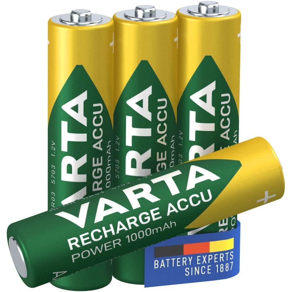 VARTA Varta AAA 1000mAh 4er Blister Akku - wiederaufladbar. Akku-Set AAA 1000mAh 4er Blister Akku, Höchste Ready To Use Kapazität