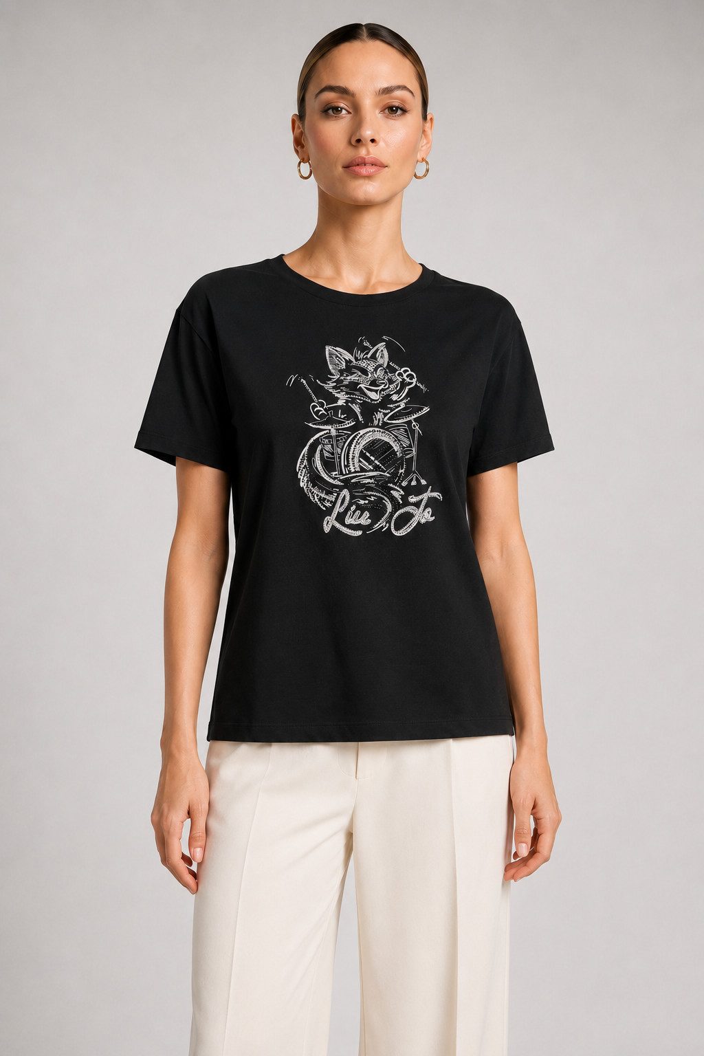 Liu Jo T-Shirt - Baumwollshirt mit Frontprint und Rundhalsausschnitt - Kurzarmshirt Baumwollshirt mit Rundhalsausschnitt und Frontprint