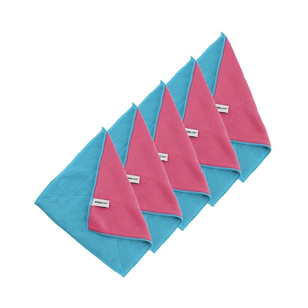 Kochblume Geschirrtuch Microfasertuch 30 x 30 cm, (Spar-Set, 5-tlg), 800g/m² Qualtität türkis/pink