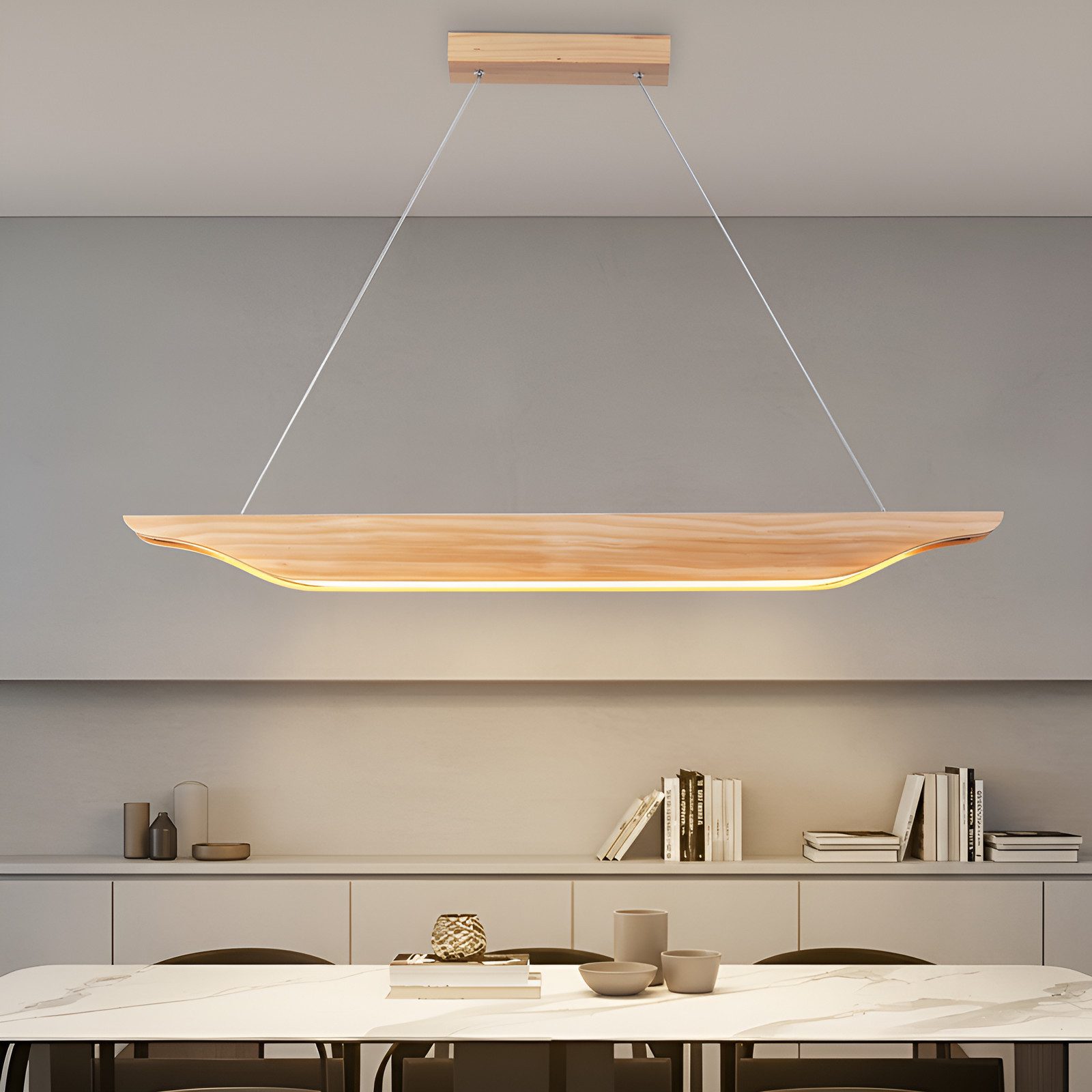 Nettlife LED Pendelleuchte Esstisch Dimmbar Modern Hängelampe Holz 90cm mit günstig online kaufen