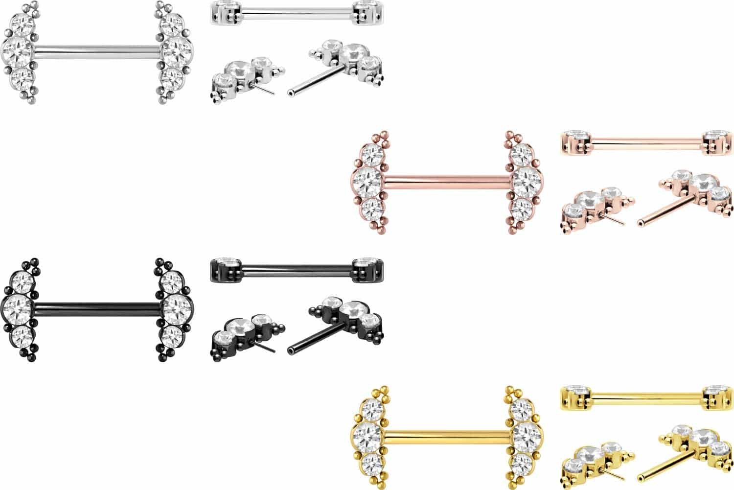 PIERCINGLINE Brustwarzenpiercing Titan Barbell mit Push Fit 3 KRISTALLE + K günstig online kaufen