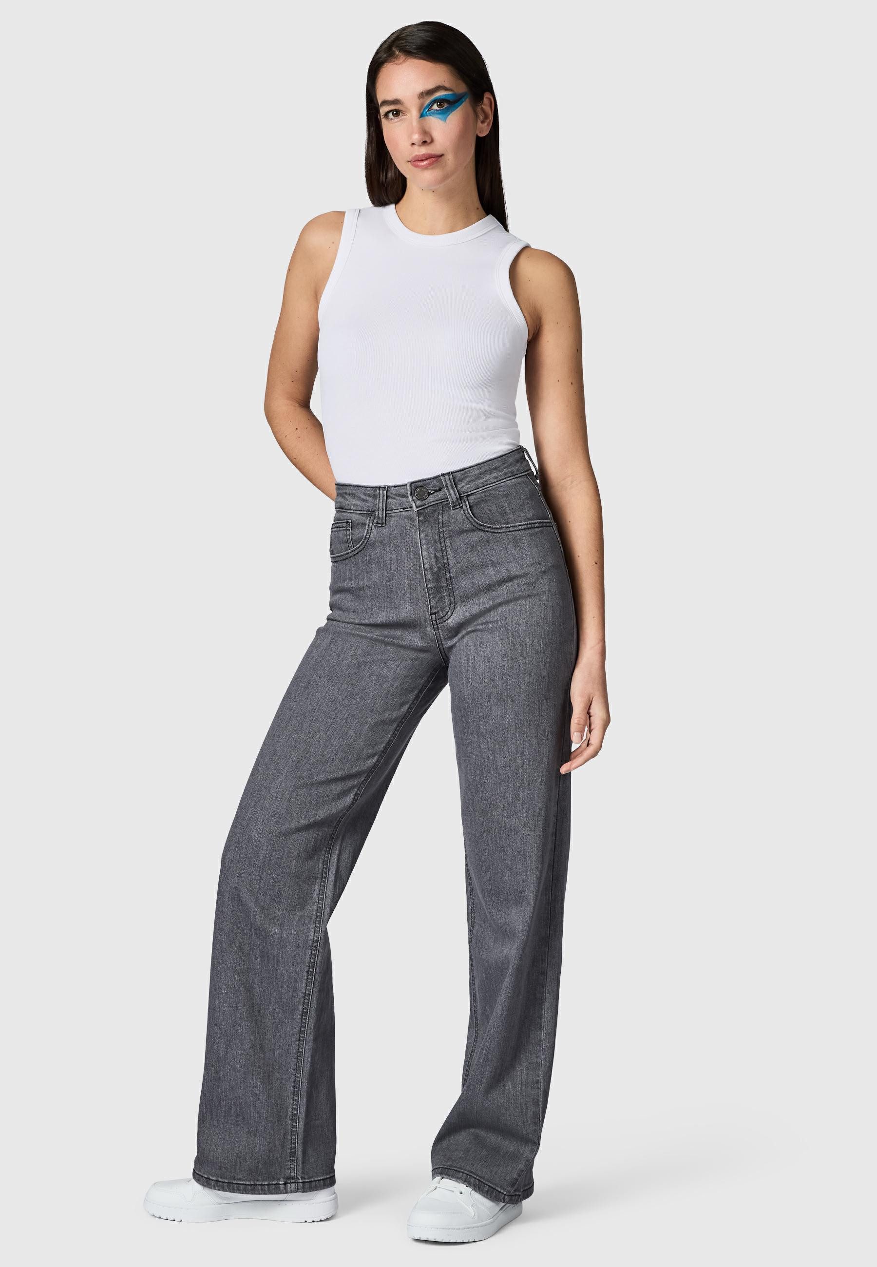 PEAK TIME Weite Jeans Eklipsa Damen Wide Leg Jeans mit Logoprägung