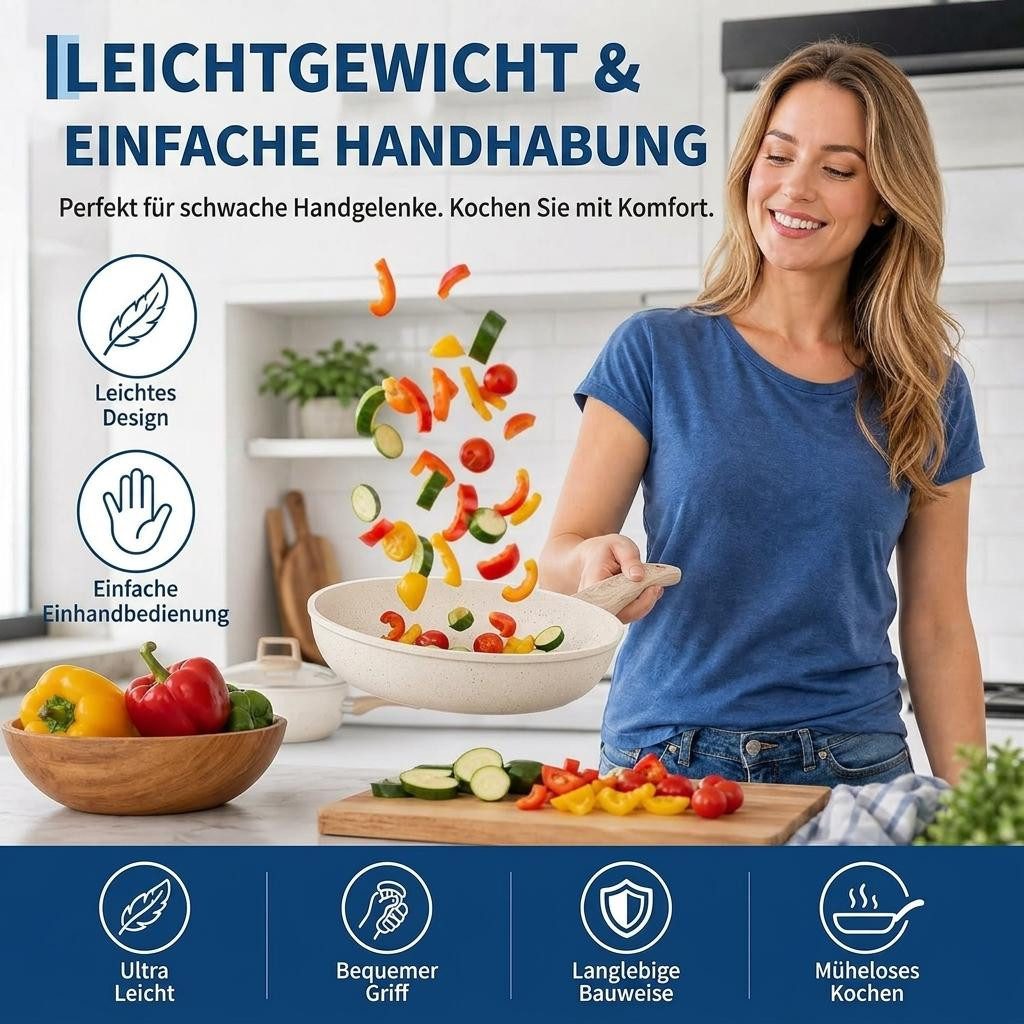 GarveeMore Topf-Set 14-tlg. Töpfe- & Pfannenset, induktionsgeeignet, Aluminium (Set, 14-tlg., Pfannen, Kasserolle, Schmorpfanne, Topf, Deckel, Schoner, Utensili – Bild 4 von 5