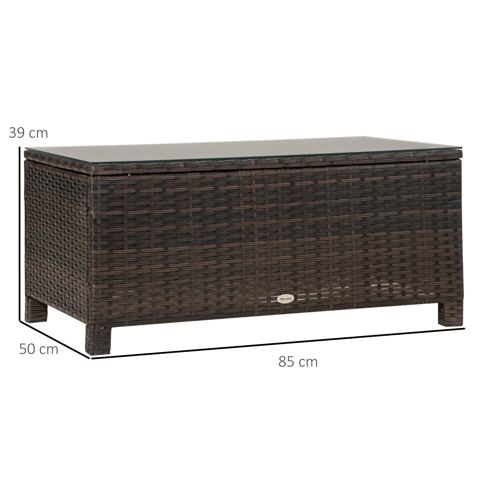 Outsunny Gartentisch Garten Beistelltisch Polyrattan (Balkontisch, 1-St., Couchtisch), Braun 85 x 50 x 39 cm