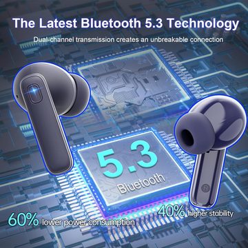 Renimer Kabellos Bluetooth 5.3 mit 4 Mikrofon, ENC Lärmreduzierung In-Ear-Kopfhörer (Immer aufgeladen mit 40 Stunden Spielzeit und praktischer LED-Anzeige., 40 Std HiFi Stereo, LED-Anzeige, USB-C, IP7 Wasserdicht Ohrhörer)
