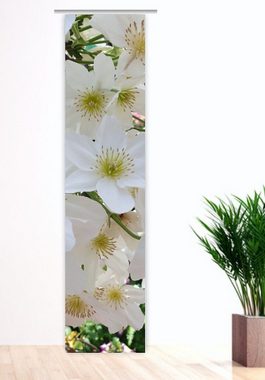 Schiebegardine Weiße Blüten, Flächenvorhang mit tollem Motiv, gardinen-for-life, Digitaldruck, Sublimationsdruck - sehr haltbar !, waschbar