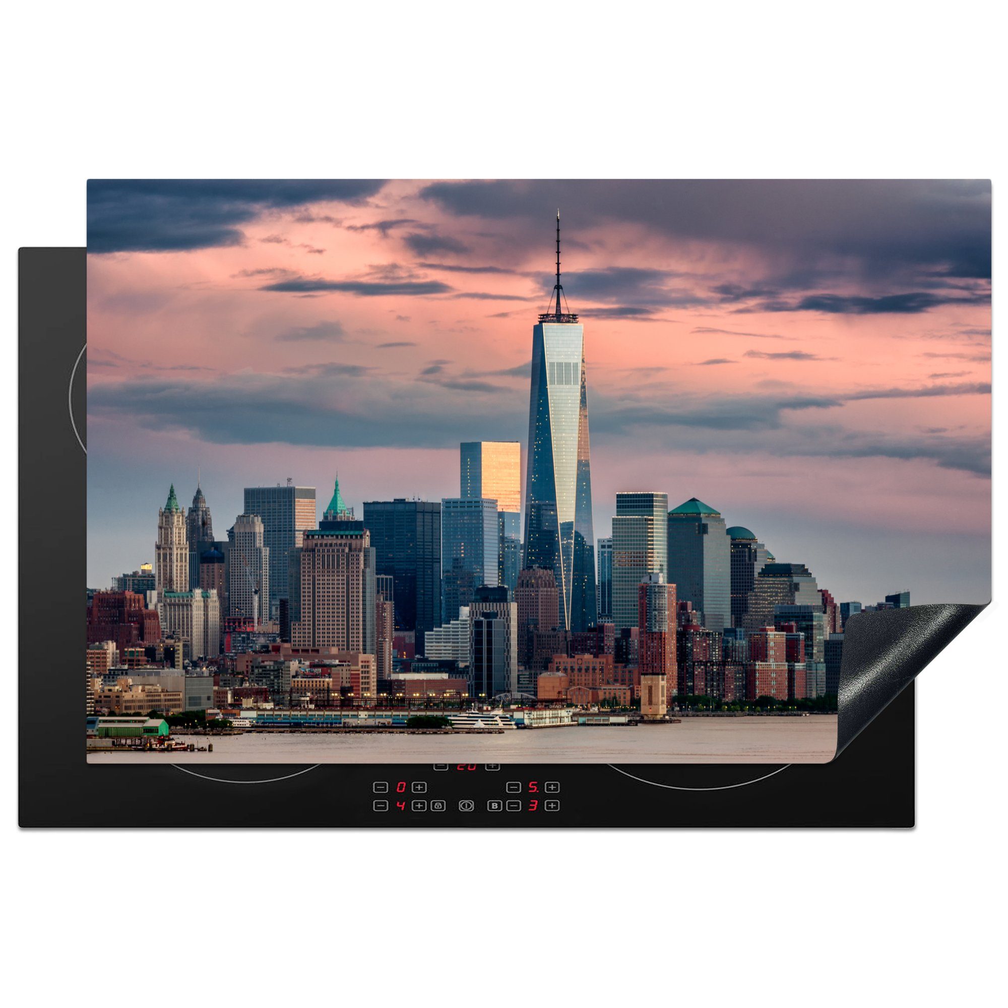 MuchoWow Herdblende-/Abdeckplatte Sonnenuntergang am neuen World Trade Center in Manhattan, Vinyl, (1 tlg), 81x52 cm, Induktionskochfeld Schutz für die küche, Ceranfeldabdeckung