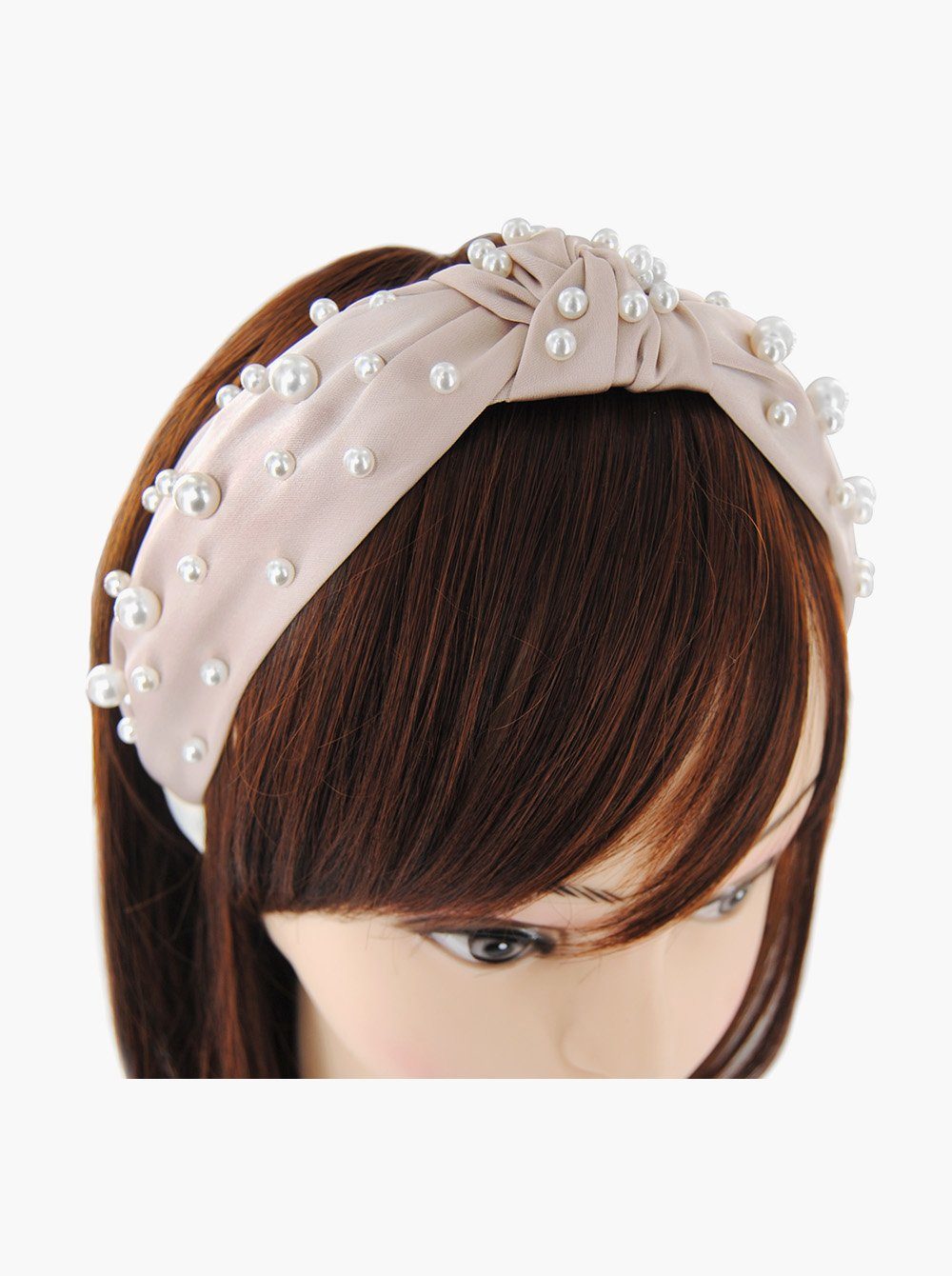 axy Haarreif Breiter Haarreif mit Haarband bezogen, Perlen Haareifen - Damen Knoten Satin Taupe Vintage und