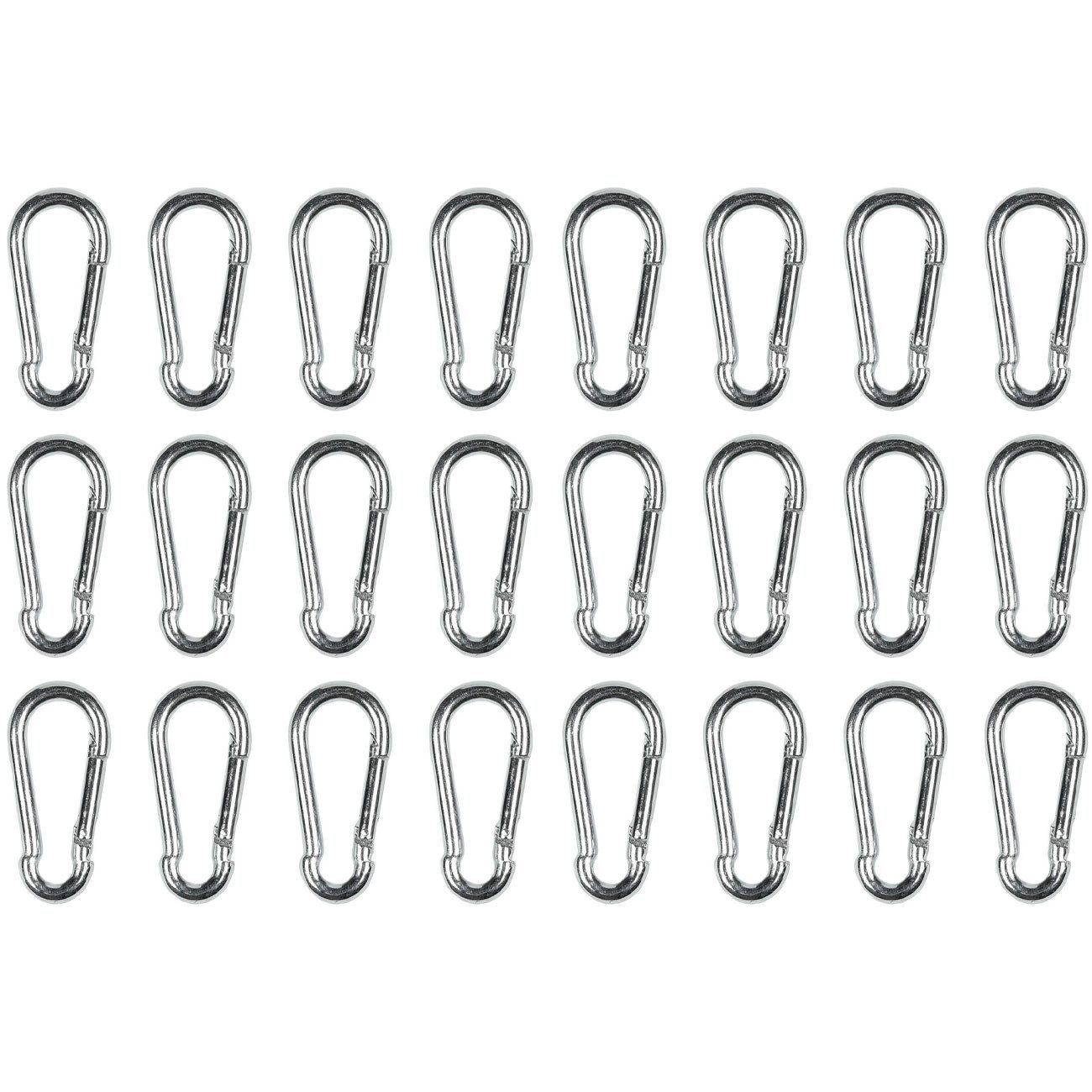 Bensontools Karabiner Mini-Karabinerhaken Set 50 mm, 12/24 tlg. verzinkter Stahl Silber, (24 St., 12er/24er Pack), Mini-Karabiner-Set (50x25 mm), Schnappverschluss, rostgeschützt